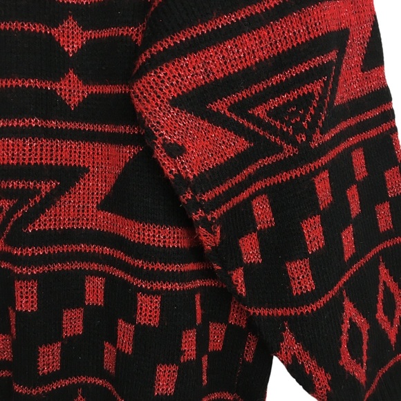 VINTAGE Ellen-D Kollection Sweater Metallic Shiny Aztec Geo Oversized Size Small - Picture 9 of 14